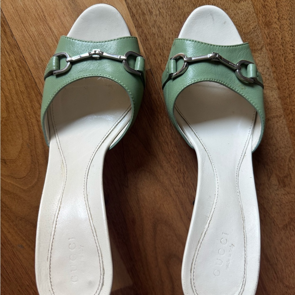 Gucci Green Leather Mules with Silver Accents